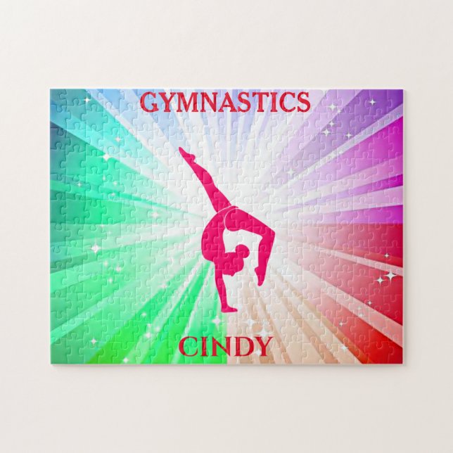 Gymnastic lights puzzle with gymnast. Custom name. (Horizontal)