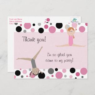 Gymnastic Party Thank You in Pink, Grey & Black Postcard