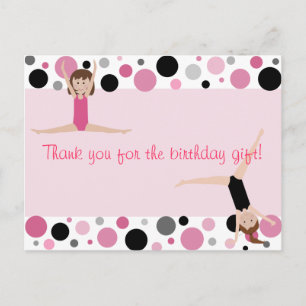 Gymnastic Party Thank You in Pink, Grey & Black Postcard
