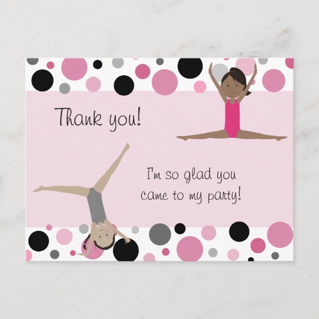 Gymnastic Party Thank You in Pink, Grey & Black Postcard (Front)