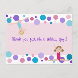Gymnastic Party Thank You in Pink, Purple & Aqua Postcard