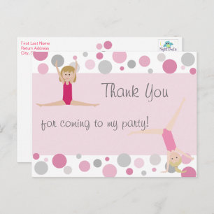 Gymnastic Party Thank You in Pinks & Grey Postcard