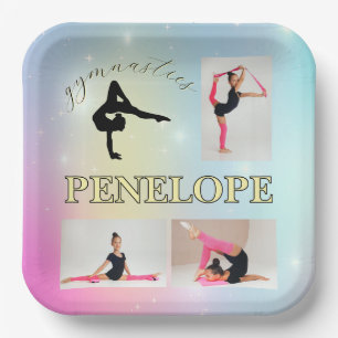 Gymnastic Pastel Rainbow Gradient 3 Photo Custom Paper Plate