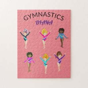 Gymnastics 6 gymnast personalised girl's puzzle. jigsaw puzzle