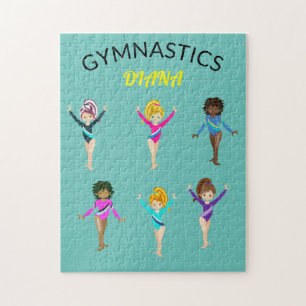 Gymnastics 6 gymnast personalised girl's puzzle. jigsaw puzzle