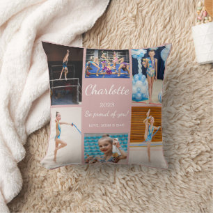 Gymnastics 6 Photo Collage Pink Keepsake Cushion