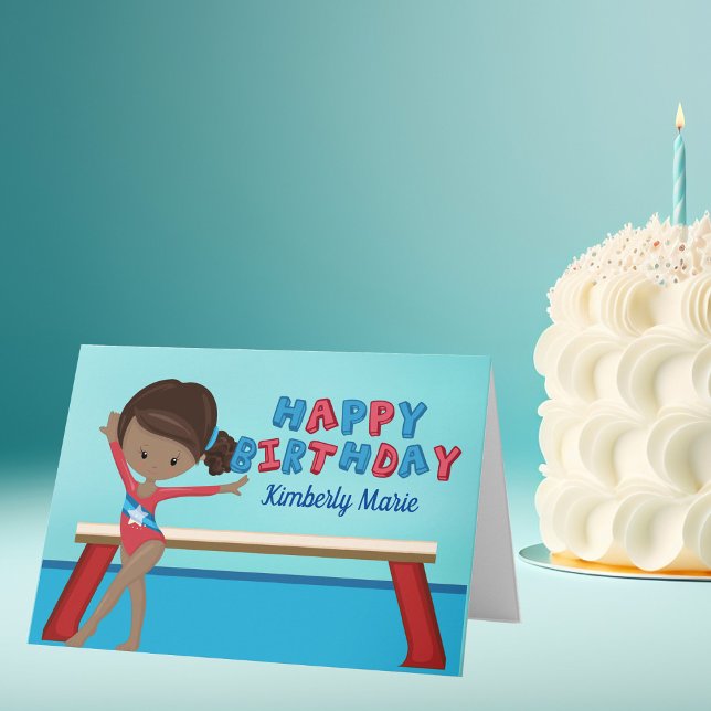Gymnastics African American Girl Gymnast Birthday Card (Creator Uploaded)