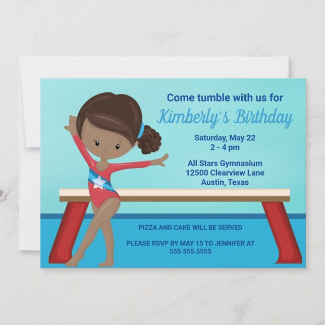 Gymnastics African American Girls Birthday Party Invitation (Front)