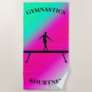 Gymnastics Balance Beam Mint and Fuchsia Beach Towel