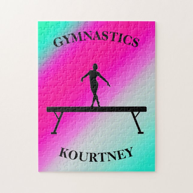 Gymnastics Balance Beam Mint and Fuchsia  Jigsaw Puzzle (Vertical)