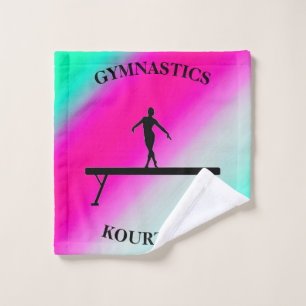 Gymnastics Balance Beam Mint and Fuchsia Wash Cloth