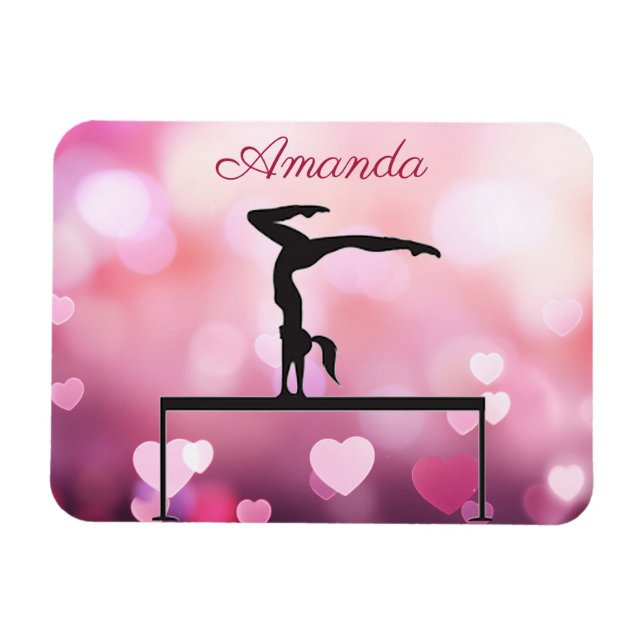 Gymnastics Balance Beam Pink Hearts Magnet (Horizontal)