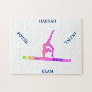 Gymnastics balance beam puzzle. Personalised name Jigsaw Puzzle