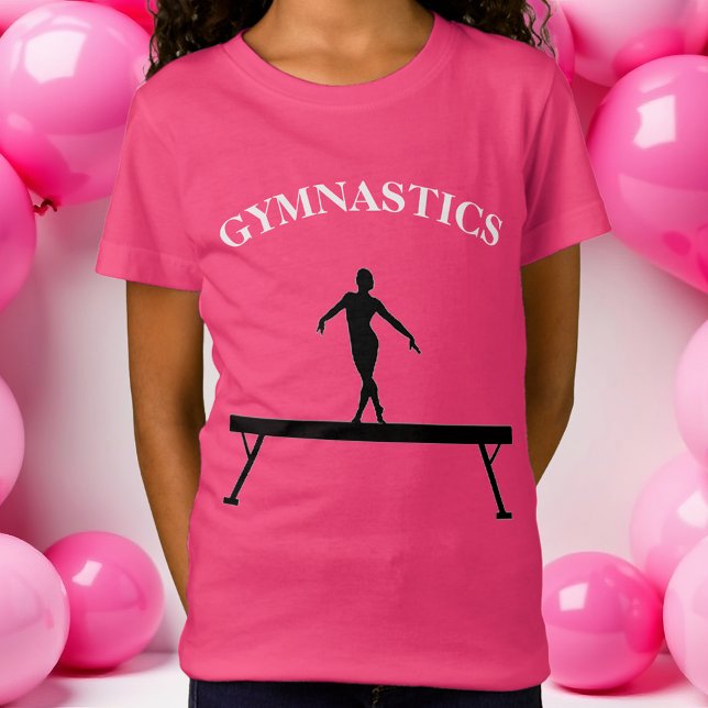 Gymnastics Balance Beam w/ Name Girls T-Shirt (Gymnastics T-Shirt )