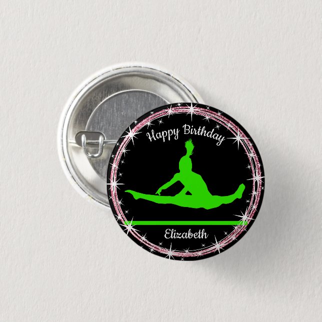 Gymnastics Bars Birthday in Lime Green and Black  3 Cm Round Badge (Front & Back)