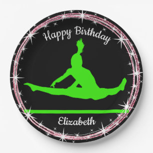Gymnastics Bars Birthday in Lime Green and Black Paper Plate
