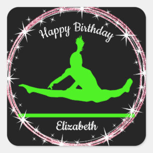 Gymnastics Bars Birthday in Lime Green and Black   Square Sticker