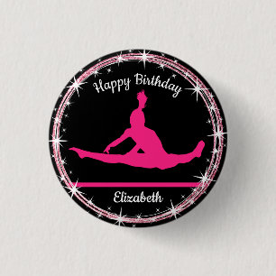 Gymnastics Bars Birthday in Pink and Black    3 Cm Round Badge