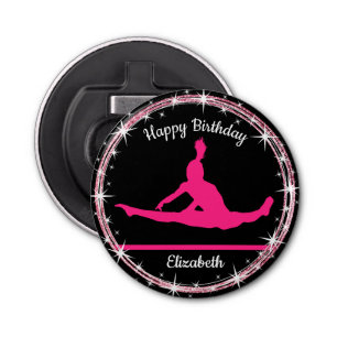 Gymnastics Bars Birthday in Pink and Black   Bottle Opener