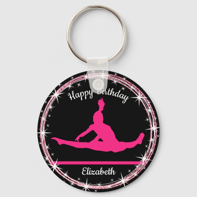 Gymnastics Bars Birthday in Pink and Black    Key Ring (Front)