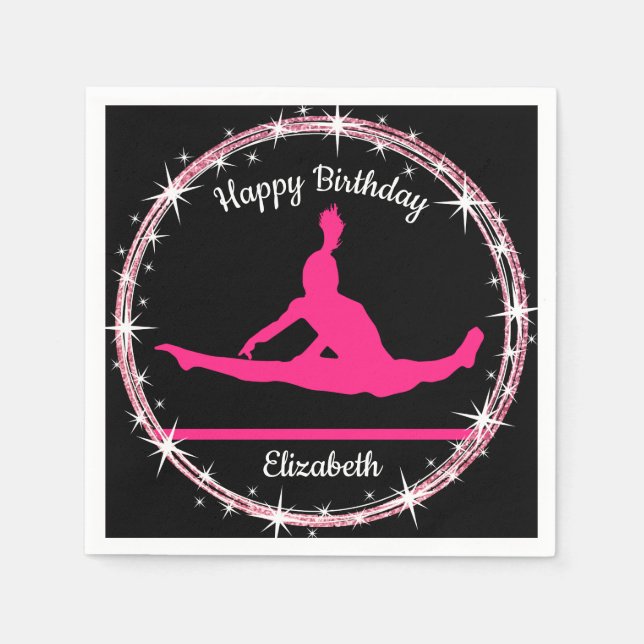 Gymnastics Bars Birthday in Pink and Black  Napkin (Front)