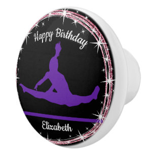 Gymnastics Bars Birthday in Purple and Black    Ceramic Knob