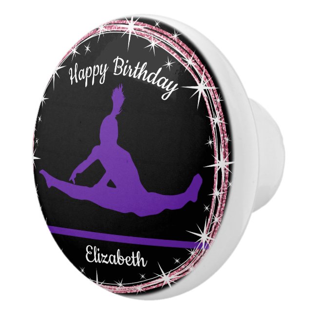 Gymnastics Bars Birthday in Purple and Black    Ceramic Knob (Right)