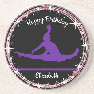 Gymnastics Bars Birthday in Purple and Black   Coaster