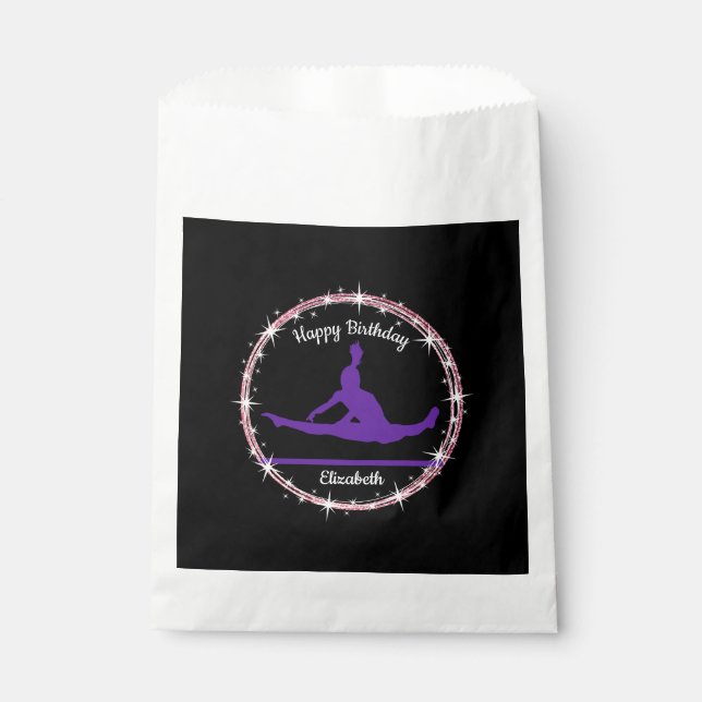 Gymnastics Bars Birthday in Purple and Black   Favour Bags (Front)