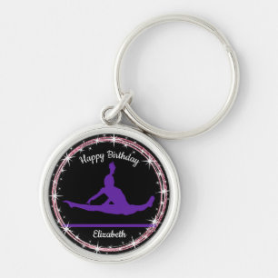 Gymnastics Bars Birthday in Purple and Black   Key Ring