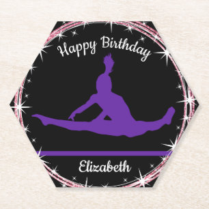 Gymnastics Bars Birthday in Purple and Black   Paper Coaster