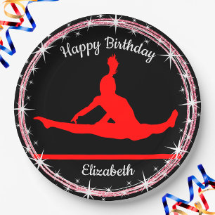 Gymnastics Bars Birthday in Red and Black Paper Plate