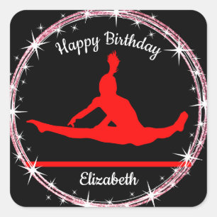 Gymnastics Bars Birthday in Red and Black Square Sticker