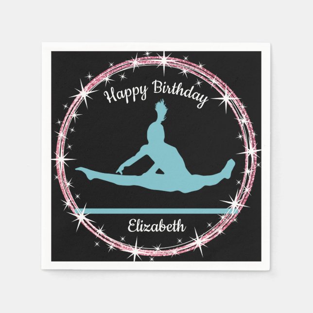 Gymnastics Bars Birthday in Teal and Black   Napkin (Front)