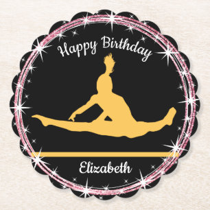 Gymnastics Bars Birthday in Yellow and Black   Paper Coaster