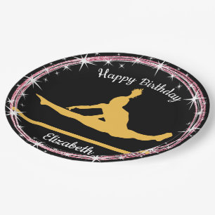 Gymnastics Bars Birthday in Yellow and Black    Paper Plate