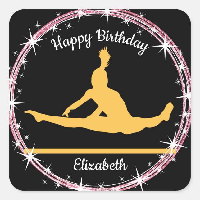 Gymnastics Bars Birthday in Yellow and Black  Square Sticker (Front)