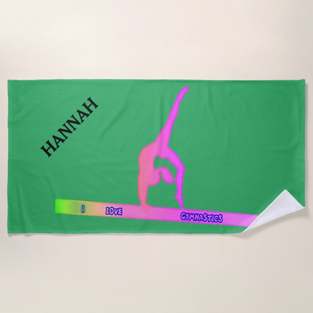 GYMNASTICS beach towel.  Personalised name. Beach Towel (Front)