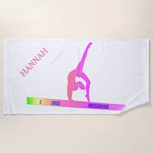 GYMNASTICS beach towel. Personalised name. Beach Towel