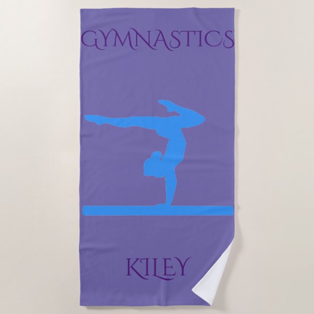 Gymnastics beach towel.  Personalised name. Towel (Front)
