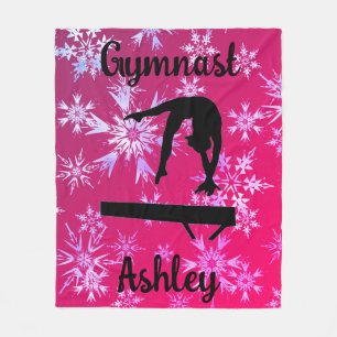 Gymnastics Beam Fuchsia Snowflake  Fleece Blanket