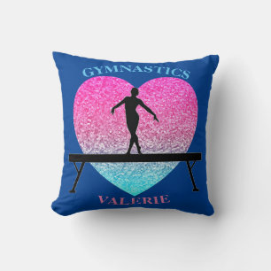 Gymnastics Beam Heart Throw Pillow w/ Her Name