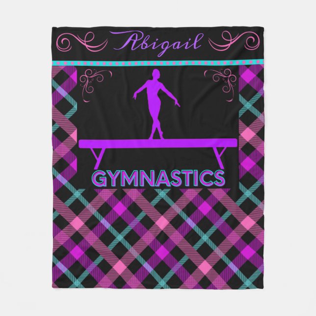 Gymnastics Beam Pink Purple Teal Tartan Fleece Blanket (Front)