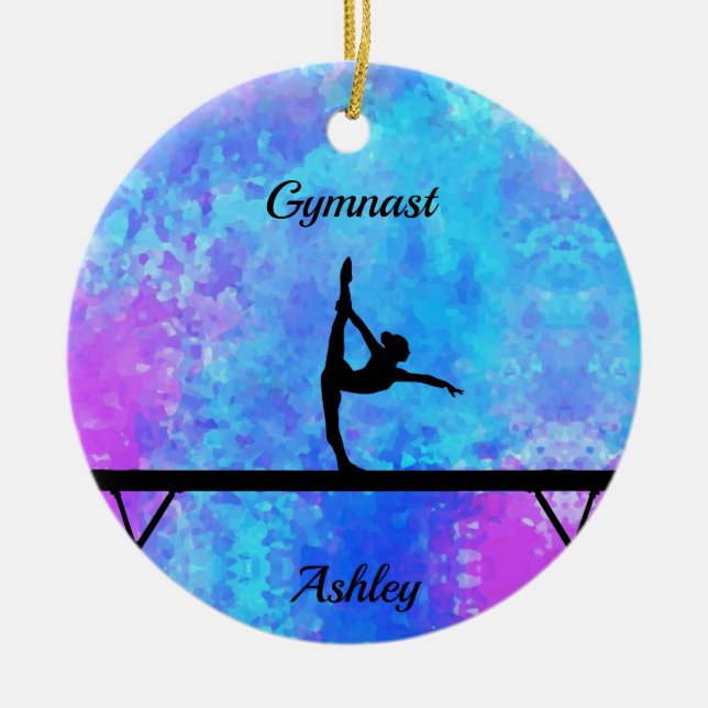 Gymnastics Beam Watercolor Ceramic Tree Decoration (Front)