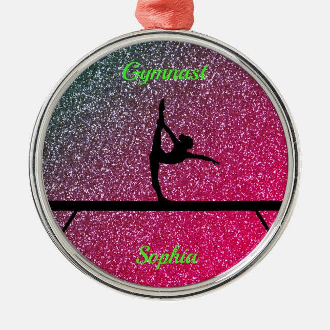 Gymnastics Beam Watermelon Sparkle Metal Tree Decoration (Front)