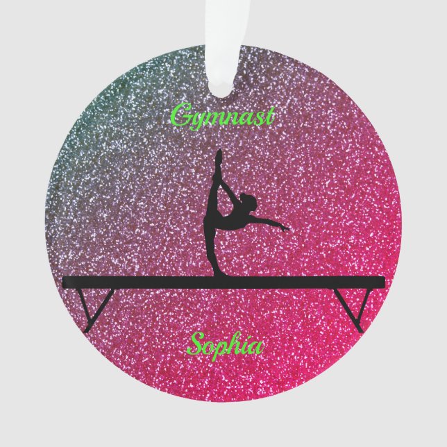 Gymnastics Beam Watermelon Sparkle Ornament (Front)