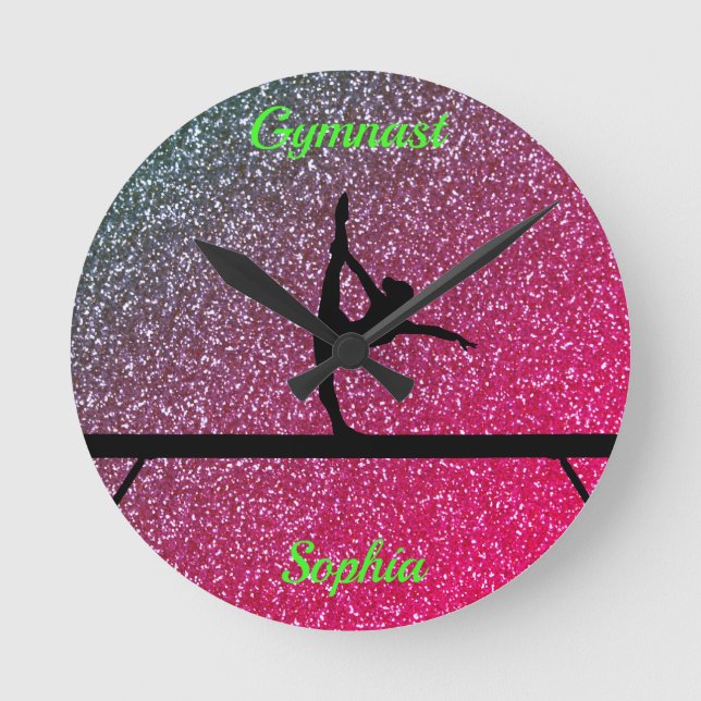 Gymnastics Beam Watermelon Sparkle Round Clock (Front)