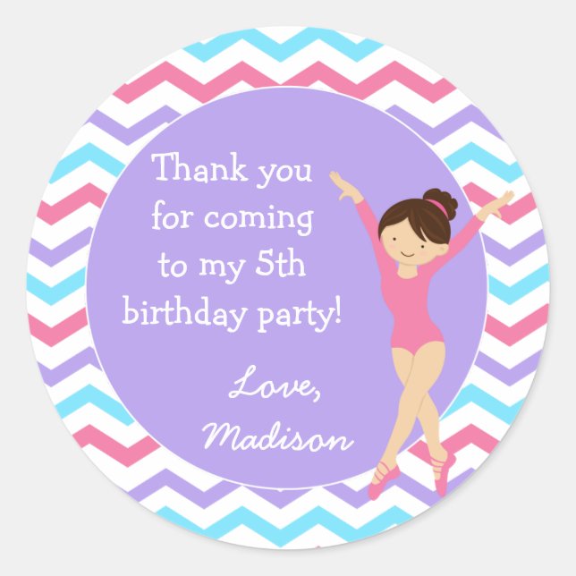 Gymnastics Birthday Favour Stickers (Front)