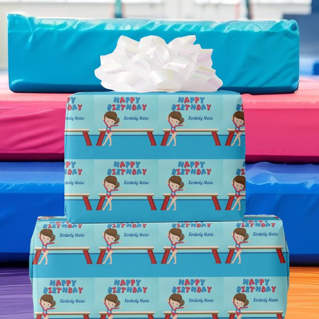 Gymnastics Birthday Girl Cute Personalised Wrapping Paper (Creator Uploaded)