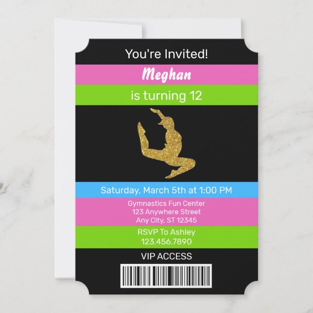 Gymnastics Birthday Gold Glitter Invitation (Front)